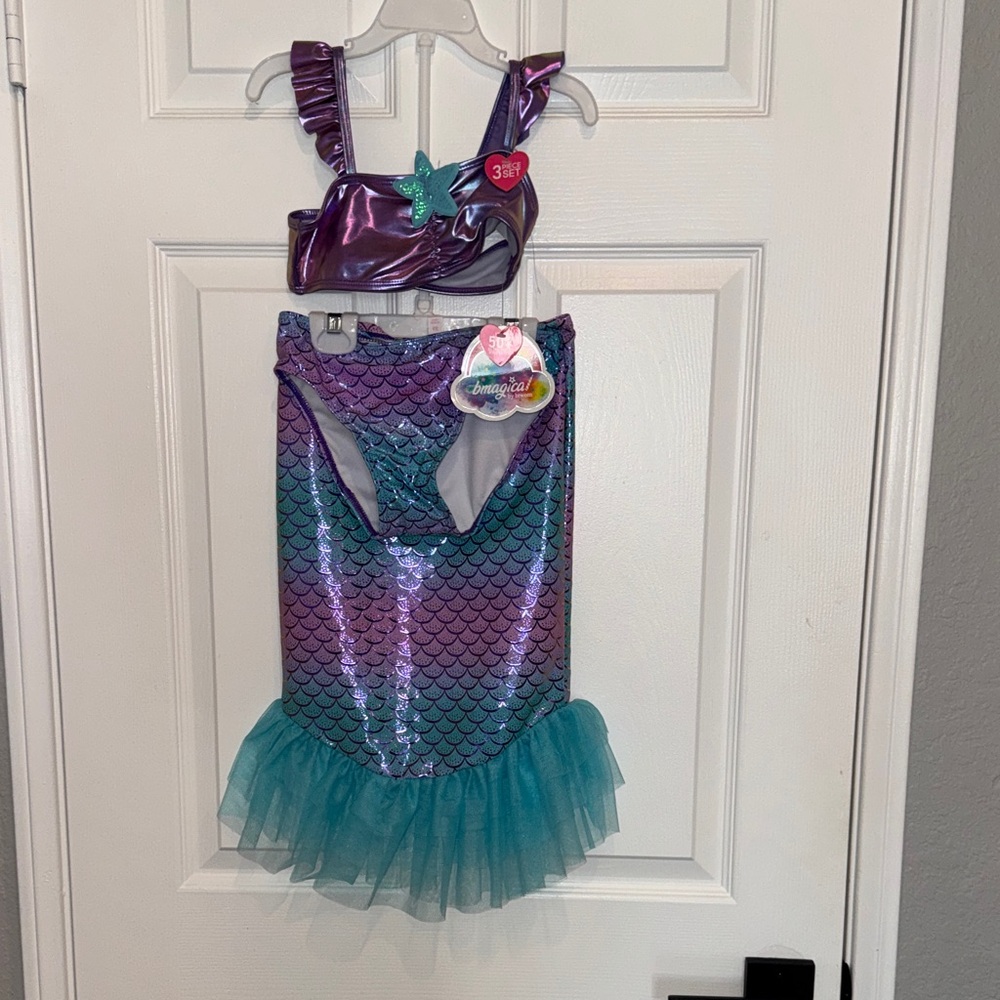 🆕 Bmagical Mermaid 3 piece swimsuit Purple and Teal G11